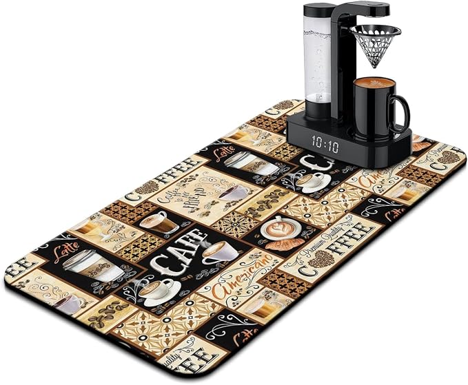 Coffee Mat 17inx31.5in, Coffee Pattern, Waterproof, Machine Washable, Indoor Use by Kuyig+Home