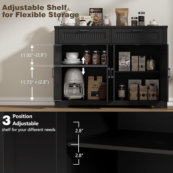 Buffet Cabinet with 2 Storage Drawers, Farmhouse Coffee Bar Table with Storage - Image 4