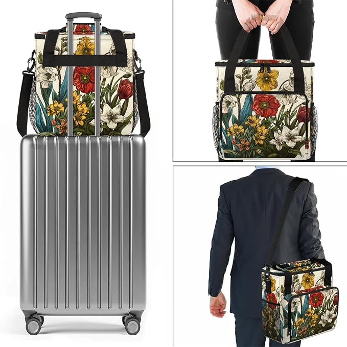 Spring Watercolor Red Beige Poppy Coffee Maker Carring Bag, Large Insulated - Image 7