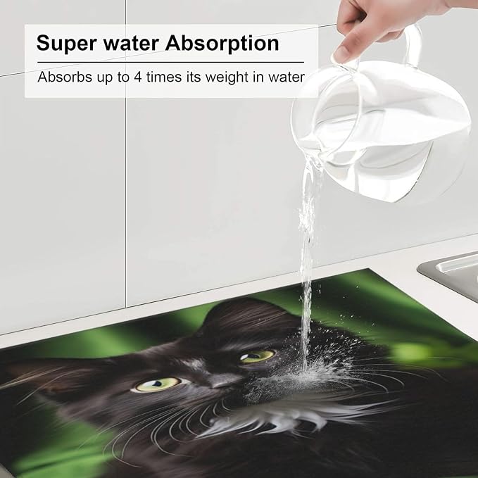 Black Cats And White Kitten Green Large Dish Mat 16X18 Microfiber Absorbent - Image 6