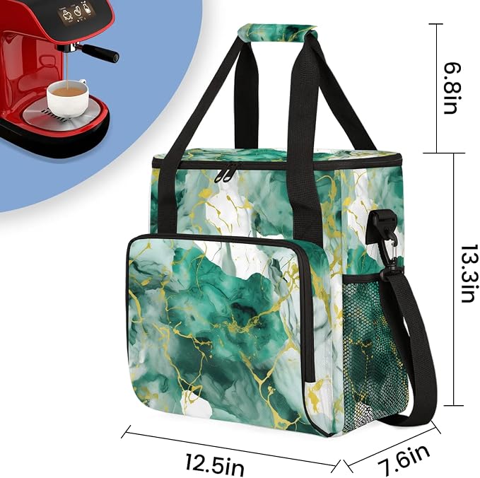 Green Gold Marble Coffee Maker Carring Bag, Large Insulated Storage Organizer - Image 2