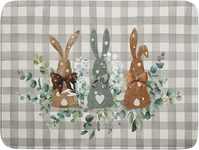 Spring Rabbit Dish Drying Mat for Kitchen Counter 18 x 24 Inch, Vintage Grey by Kawani