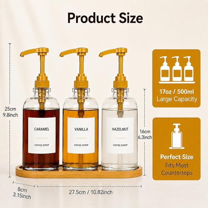 Coffee Syrup Dispenser for Coffee Bar, Glass Syrup Bottle - Image 2