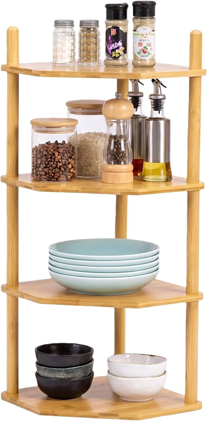 4-Tier Expandable Bamboo Corner Shelf by WooFawn