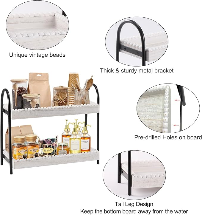 2 Tier Coffee Bar Organizer, Wood Coffee Bar Accessories Shelf - Image 3