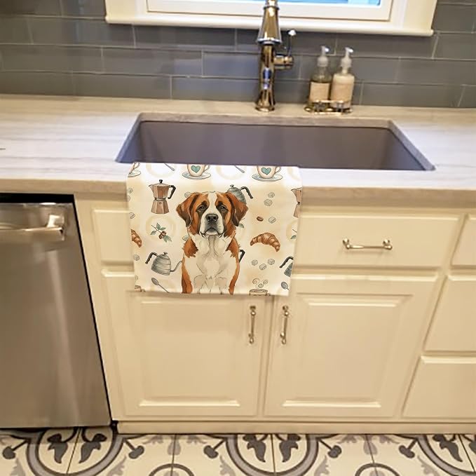 Caroline's Treasures Brown and White Saint Bernard Coffee Bar Kitchen Towel - Image 2