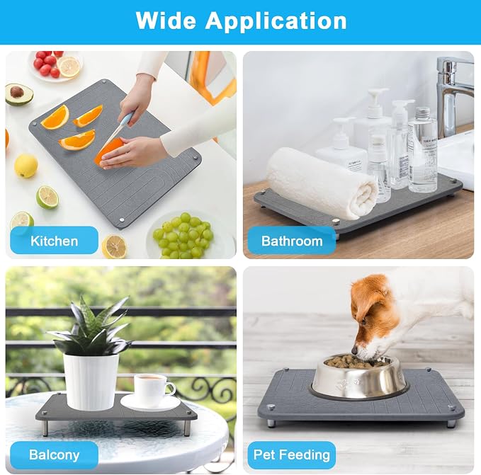 3Pcs Nesting Stone Drying Mat for Kitchen Counter, Quick Drying Stone Dish - Image 7