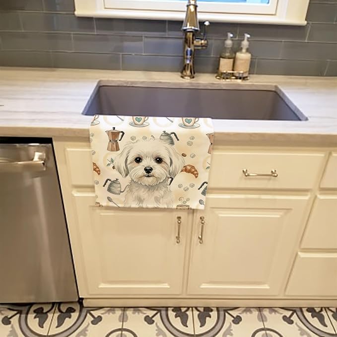 Caroline's Treasures Maltese Coffee Bar Kitchen Towel Velour Plush Front and - Image 2