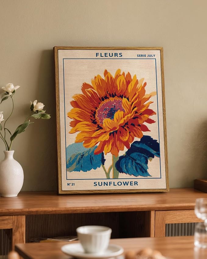 Vintage Sunflower Serie July Wall Art Framed Canvas Print 12x16, Retro - Image 5