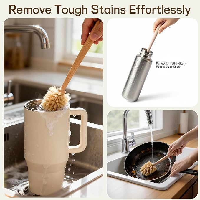 Bottle Brush Cleaner, Solid Beech Wood Handle Tapered, Non-Scratch - Image 4