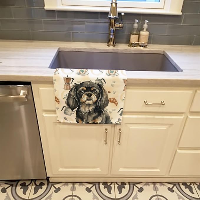 Caroline's Treasures Black and Tan Tibetan Spaniel Coffee Bar Kitchen Towel - Image 2