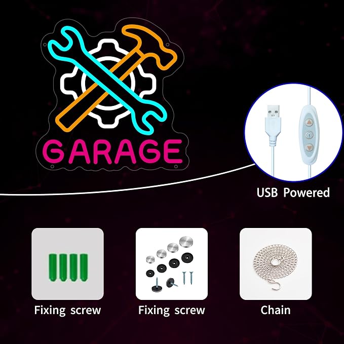Garage Neon Sign for Wall Decor, Dad's Garage LED Light Car Sign for Auto - Image 3