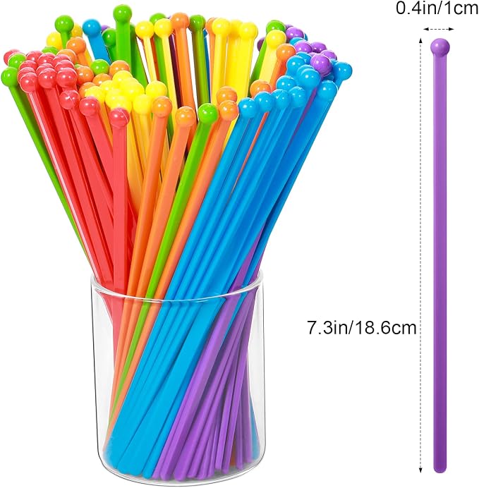 100 Pieces Disposable Plastic Round Top Crystal Swizzle Sticks - Image 2