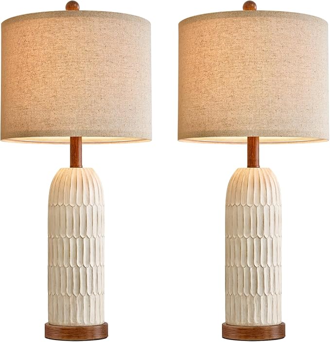OYEARS 26.5" Bedside Table Lamps Set of 2, Farmhouse Table Lamp - Image 8