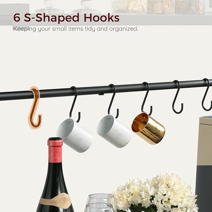 MAHANCRIS Bakers Rack with Power Outlet, Kitchen Storage Shelf with 6 Hooks - Image 6