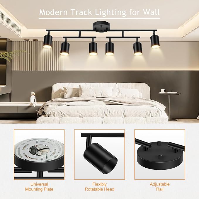 BoostArea 6 Light Track Lighting Kit, Center Swivel Track Light Heads, Flexibly - Image 4