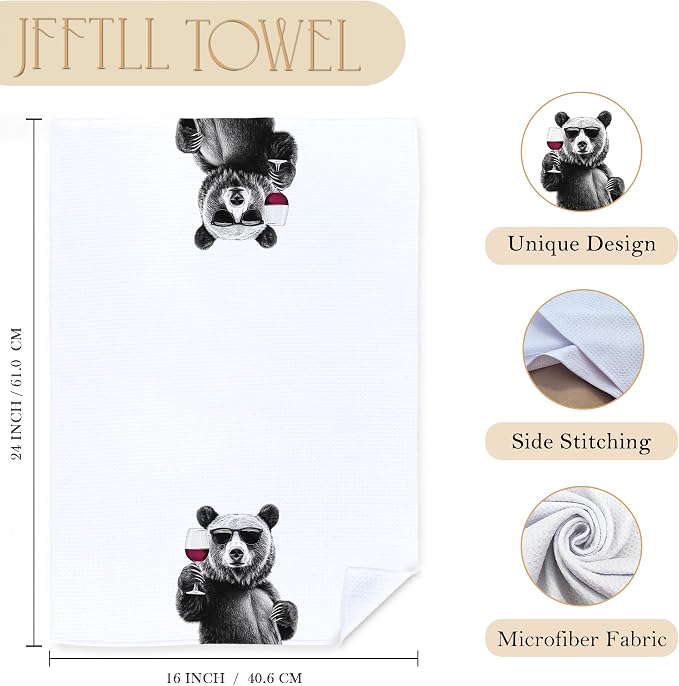 Funny Bear Kitchen Towels Set of 2, Funny Kitchen Decor, Wine Station Wine Bar - Image 7