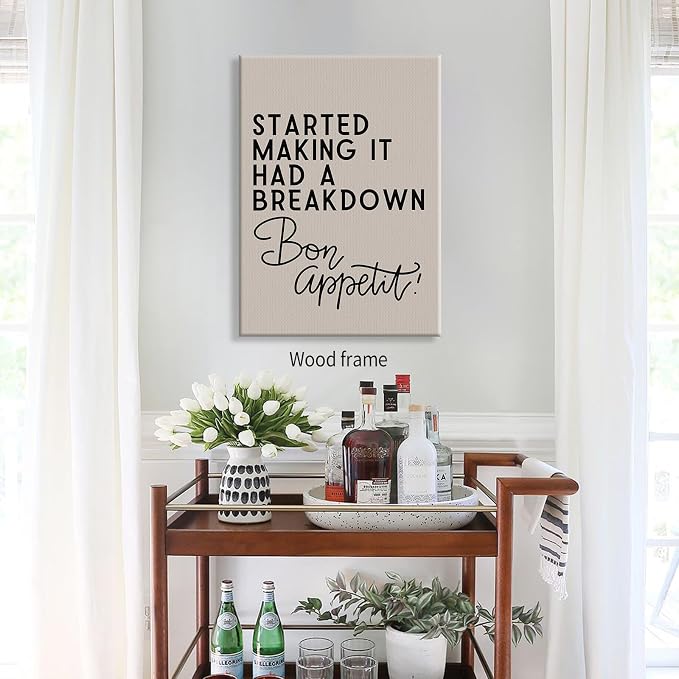 Wrapped Framed Funny Modern Kitchen Wall Art 16x20 inch Bon Appetit Quotes - Image 6