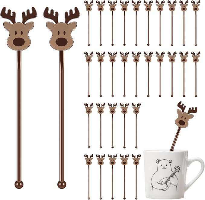 SiliFine 30 Pcs Winter Drink Stirrers Xmas Stir Stick Holiday Coffee Swizzle by SiliFine