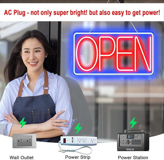 22" X 11" Led Neon Open Signs for Business 12V/2A Ultra Bright Led Neon Open - Image 6