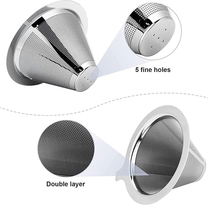Pour Over Coffee Maker, Coffee Filter, Slow Drip Paperless Stainless Steel Cone - Image 4