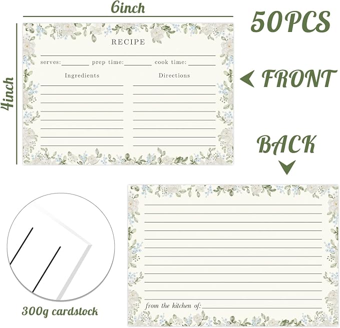 JOETMAE 50PCS Floral Border 4×6 Recipe Cards - Image 2