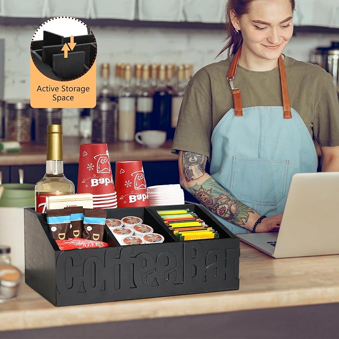 Jorkol Coffee Bar Organizer for Coffee Bar Accessories, Wood Coffee Station - Image 3