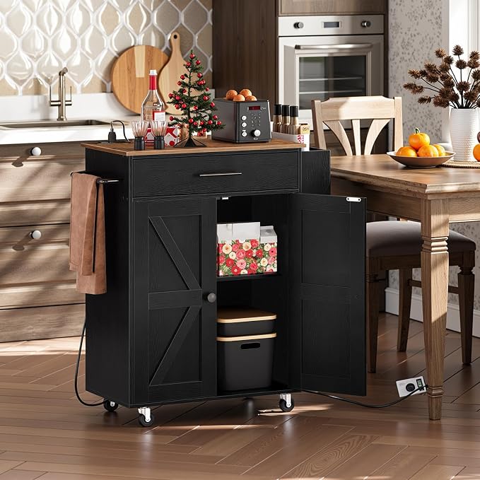 HOOBRO Kitchen Island with Power Outlet, Rolling Kitchen Island with Large - Image 4