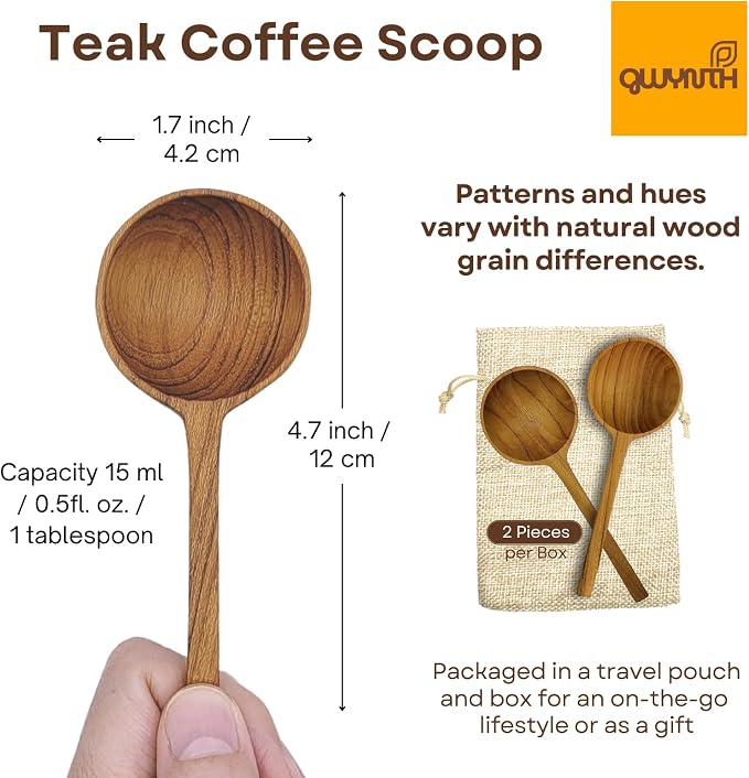 2 Pieces Wooden Coffee Spoon, Handmade Teak Wood Scoop - Image 5