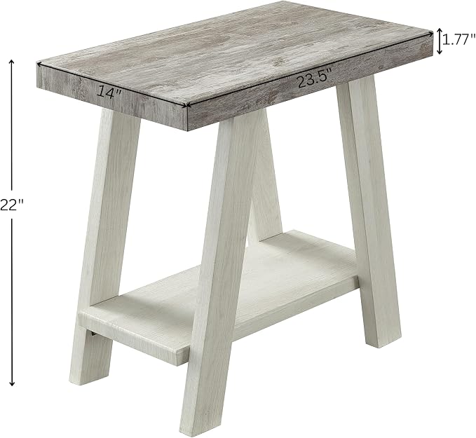 Modern End Table with Storage Shelf, Weathered Gray and Beige Wood Side Table - Image 2