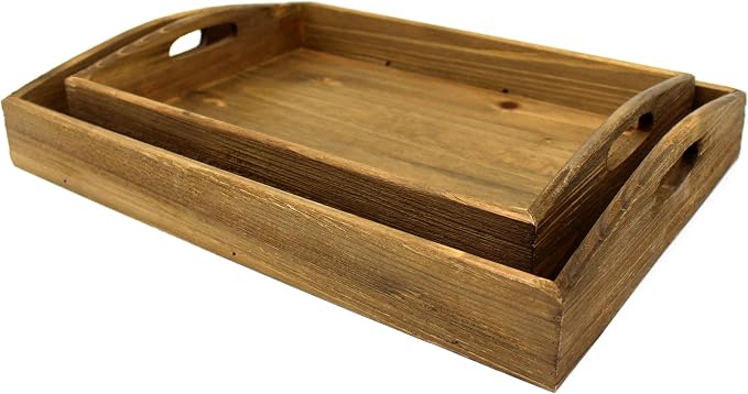 CVHOMEDECO. Primitives Wooden Nesting Tray Country Farmhouse Wood Serving Tray - Image 2