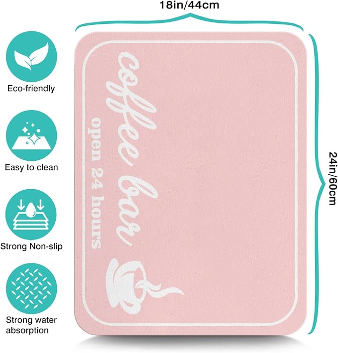 Coffee Mat - Pinks Coffee Time Absorbent Coffee Bar Mat - Drying Mat Waterproof - Image 5
