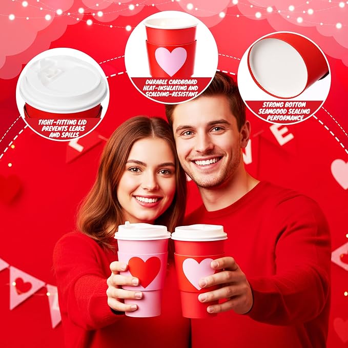 24 Set Valentine's Day Disposable Coffee Cups - Image 3