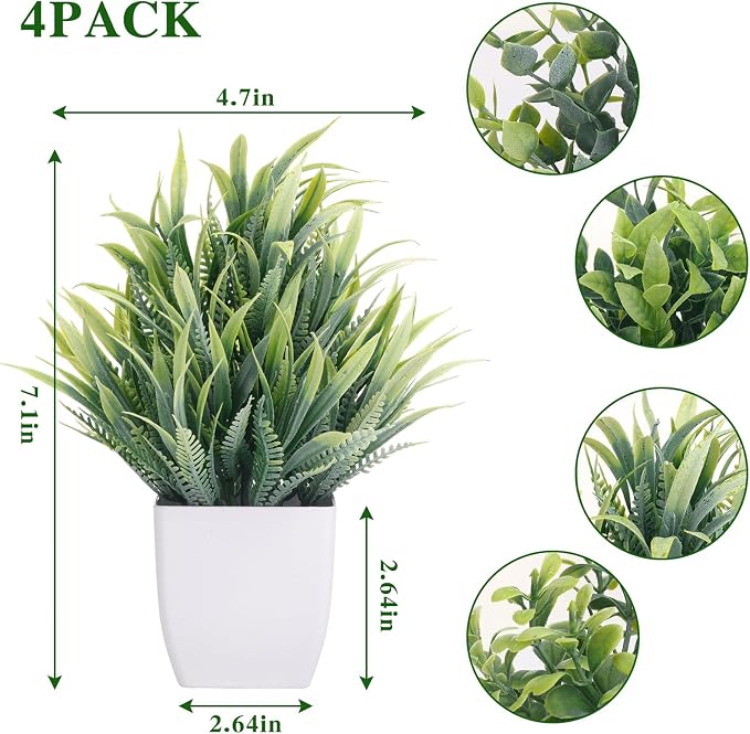CEWOR Fake Plants 4 Packs Small Artificial Greenery Mini White Potted Plants - Image 2