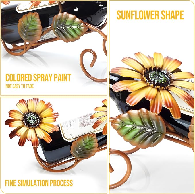 Sunflower Wine Bottle Holder Single Bottle Display Stand Freestanding Wine Rack - Image 5