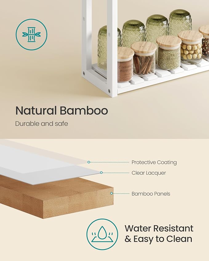 SONGMICS Bamboo Bathroom Shelf, 3-Tier Adjustable Plants Rack, Wall-Mounted or - Image 6