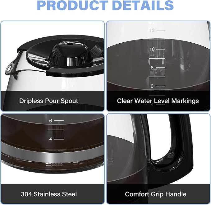 12 Cup Coffee Maker Carafe Replacement Pot Compatible - Image 4