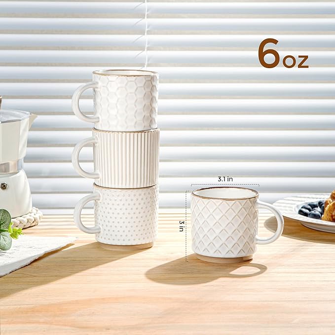 GBhome 6OZ Stackable Coffee Mugs, Ceramic Coffee Mugs - Image 2