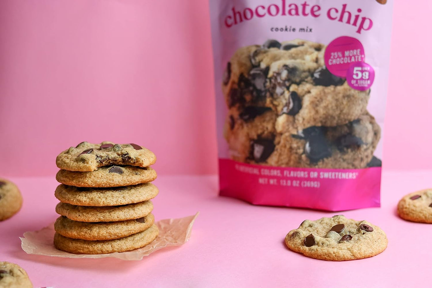 Miss Jones Baking Gluten-Free Chocolate Chip Cookie Mix - More Chocolate Chips, 50% Lower Sugar, Naturally Sweetened Desserts & Treats, 13 Ounce (Pack of 6)