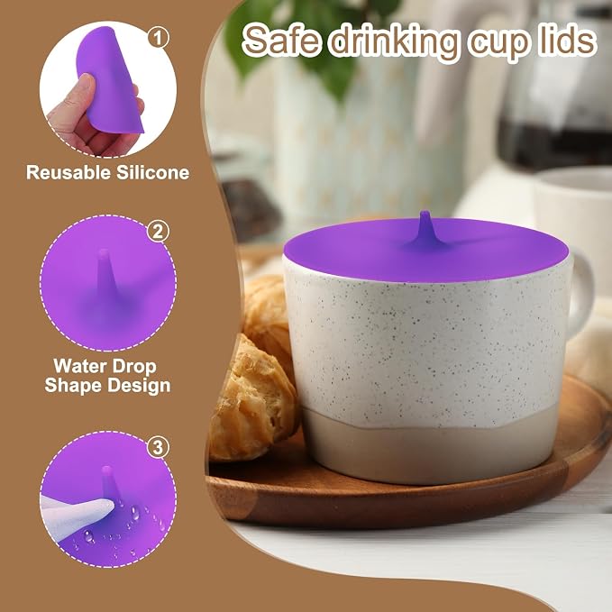 uxcell 3Pcs Silicone Cup Covers, 3.94" Teardrop Universal Cup Lids Reusable - Image 3