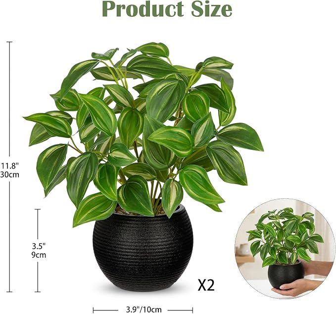 2 Packs Artificial Plants in Black Pot - Image 2