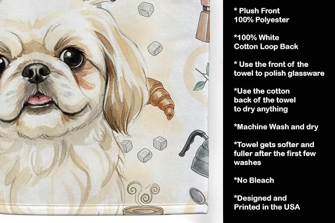 Caroline's Treasures Cream Pekingese Coffee Bar Kitchen Towel Velour Plush - Image 4