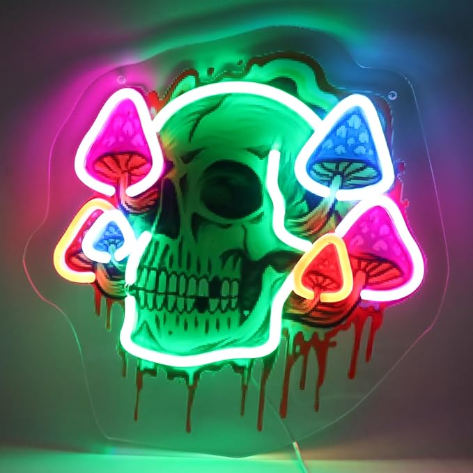 Mushroom Skull Neon Sign with Printed Backboard, LED Neon Wall Art with by TAGEEKOONeonSigns