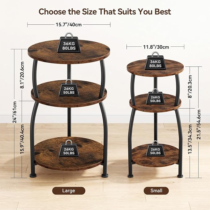 Round Side Table, 3-Tier End Table - Image 3