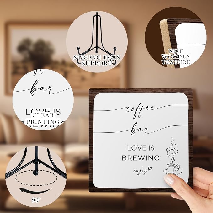 Wooden Sign, 5x5 Inch, Love Is Brewing, Coffee Bar - Image 3