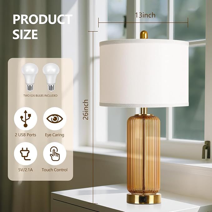 Table Lamps Set of 2 with Touch Control, 3-Way Dimmable Nightstand Lamp with - Image 4