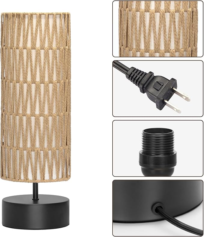 Rattan Table Lamp, Touch Control Bedside Table Lamp - Image 7