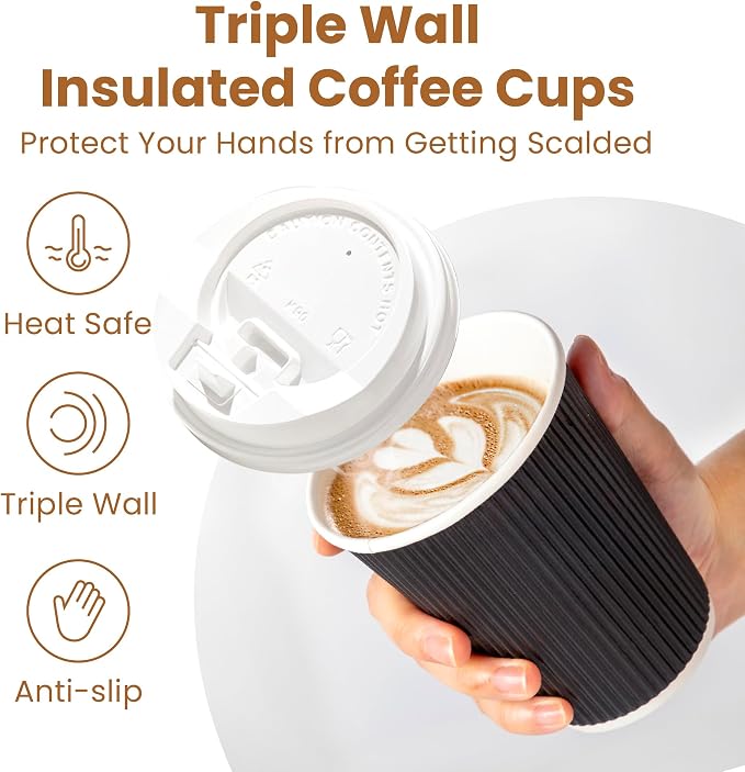 Fit Meal Prep 100 Pack 12 oz Black Disposable Coffee Cups - Image 3
