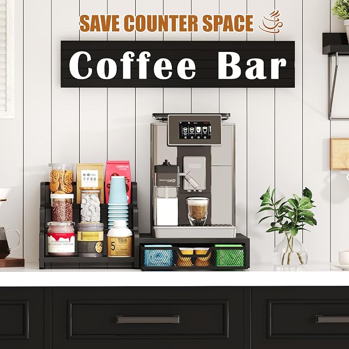 Coffee Station Organizer with K Cup Holder, 28 Pod Capacity, 3-Tier Syrup Rack - Image 8