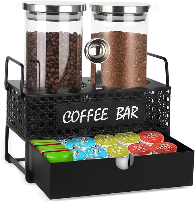 Glass Coffee Container with Shelf, 2x47oz Sugar Coffee Canister by Unknown